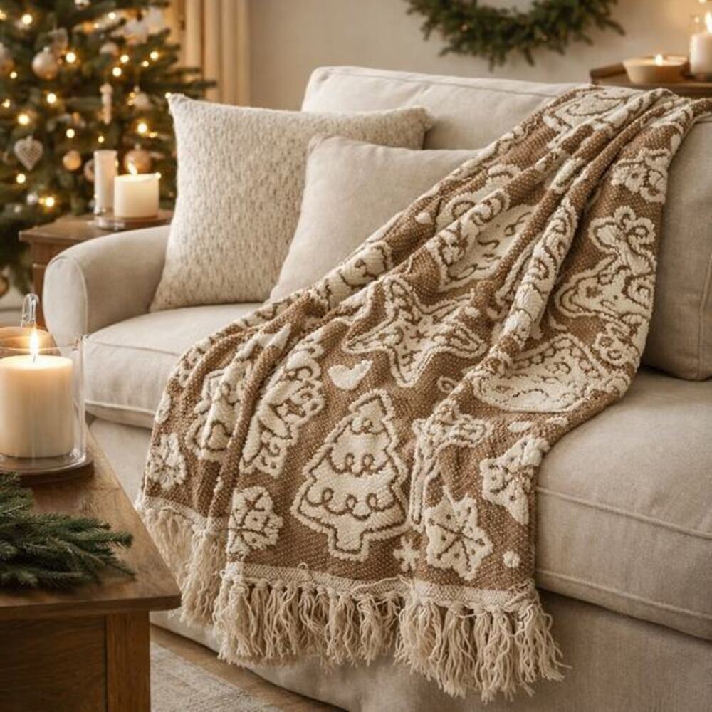 Cupcakes & Cashmere Gingerbread Throw Blanket Brown Cream 50x70